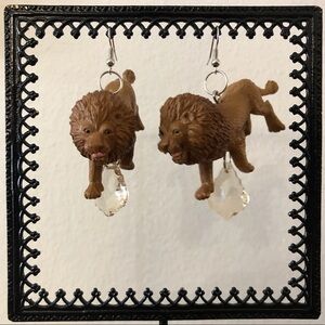 King of the jungle toy Lions and crystal earrings OOAK KAWAII